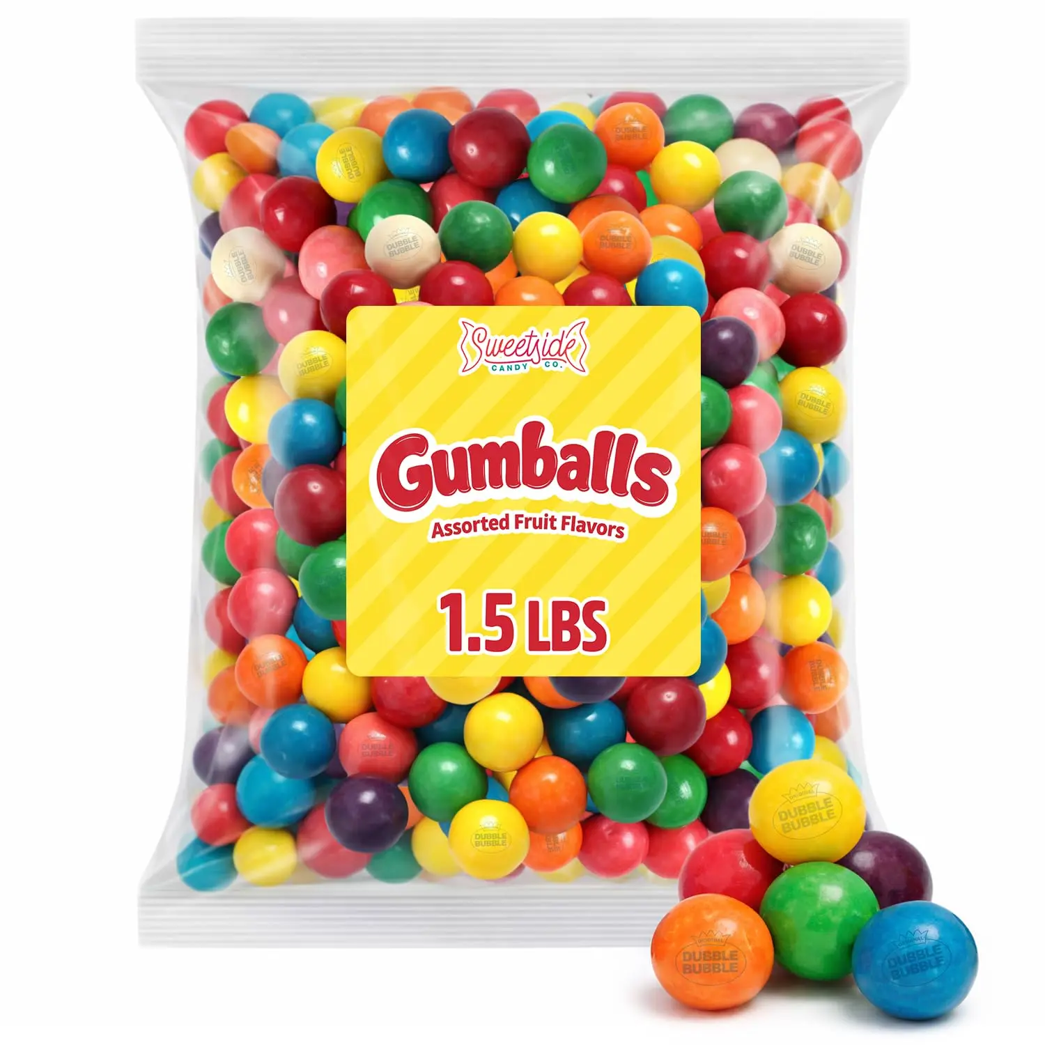 Bulk 1 Inch Gumball Machine Refills 1.5 lb, Assorted Fruit Bubble Gum Balls, Chewy Candy Gumballs for Vending Machines, Parties & Candy Buffets