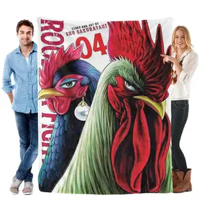 SHU Rooster Fight Manga Duel Ultra-Soft Fleece Throw Blanket Tapestry - Retro Design with Stylized Roosters, Bold Typography, Cozy Bedding, Decor for Room Decor, Ideal Gift for Anime Otakus