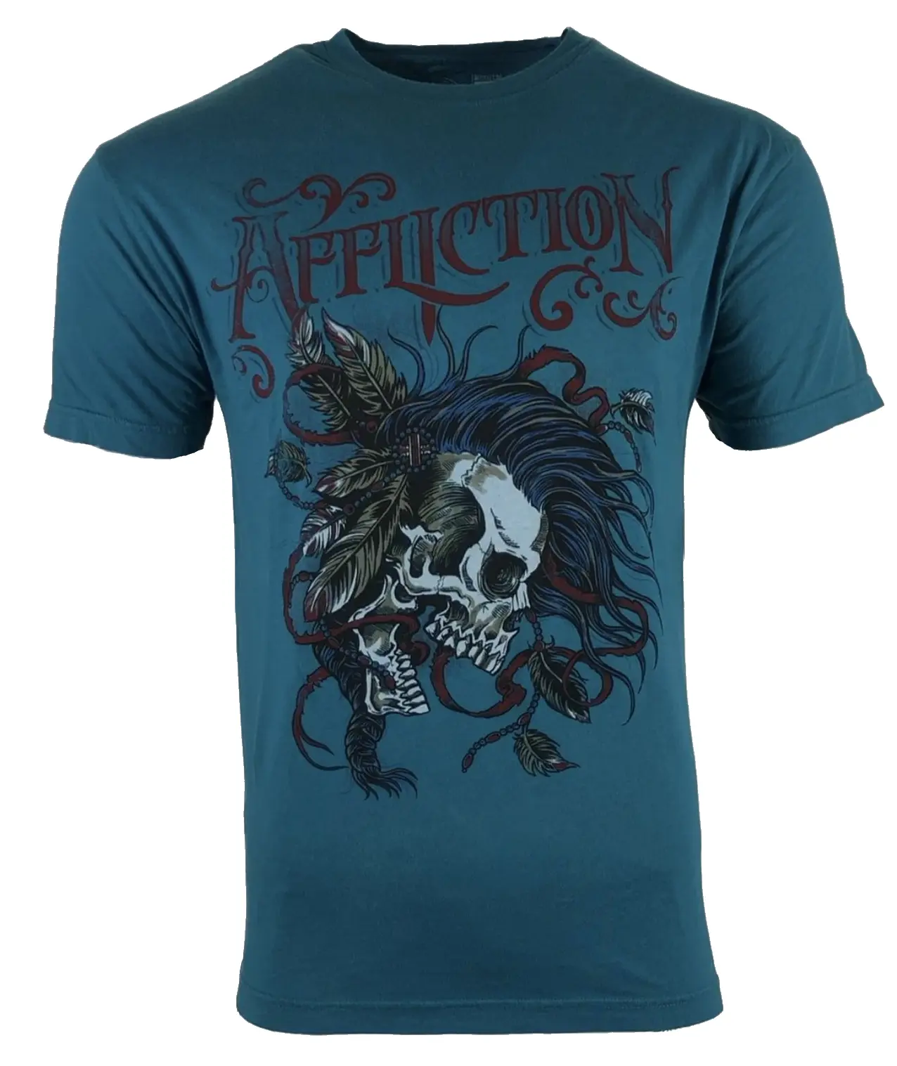 Affliction Men's Battle Cry Short Sleeve Graphic T-Shirt, 100% Cotton Casual Crew Neck in Dark Teal, Tops