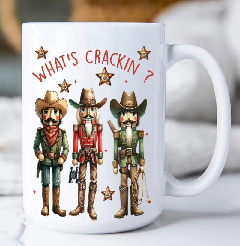 Christmas Western Cowboy Nutcrackers Coffee Mug 15 oz Drinkware Ceramic Reuse Colorful Reusable Washable Cup Classic Sturdy