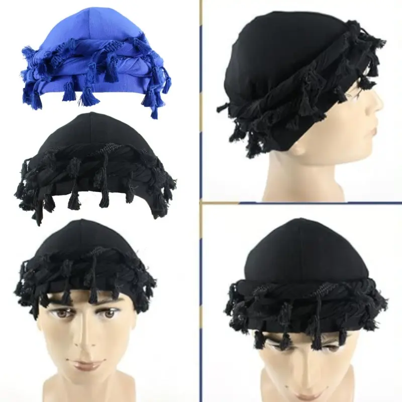 2PCS Men Women Vintage Twist Head Wraps Satin Lined Halo Turban with Tassel Waves Braids