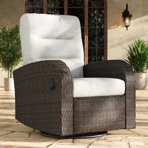 【1/2 Packages Shipping】LayinSun Oversized Wicker Outdoor Swivel Glider Recliner with Adjustable Backrest & Footrest, Patio Reclining Lounge Chair