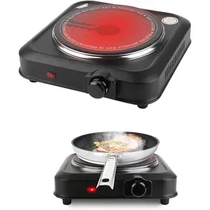 1000W Portable Electric Heating Stove 7.5" Glass Cooktop Stepless Temperature Adjustments-5381