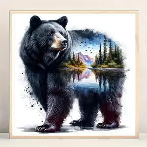 Bear & Mountain Pattern DIY Diamond Arts Colorful Painting Kit without Frame, DIY 5D Diamond Arts Colorful Painting Kit, Wall Art Decor for Home, Diamond Painting Kits
