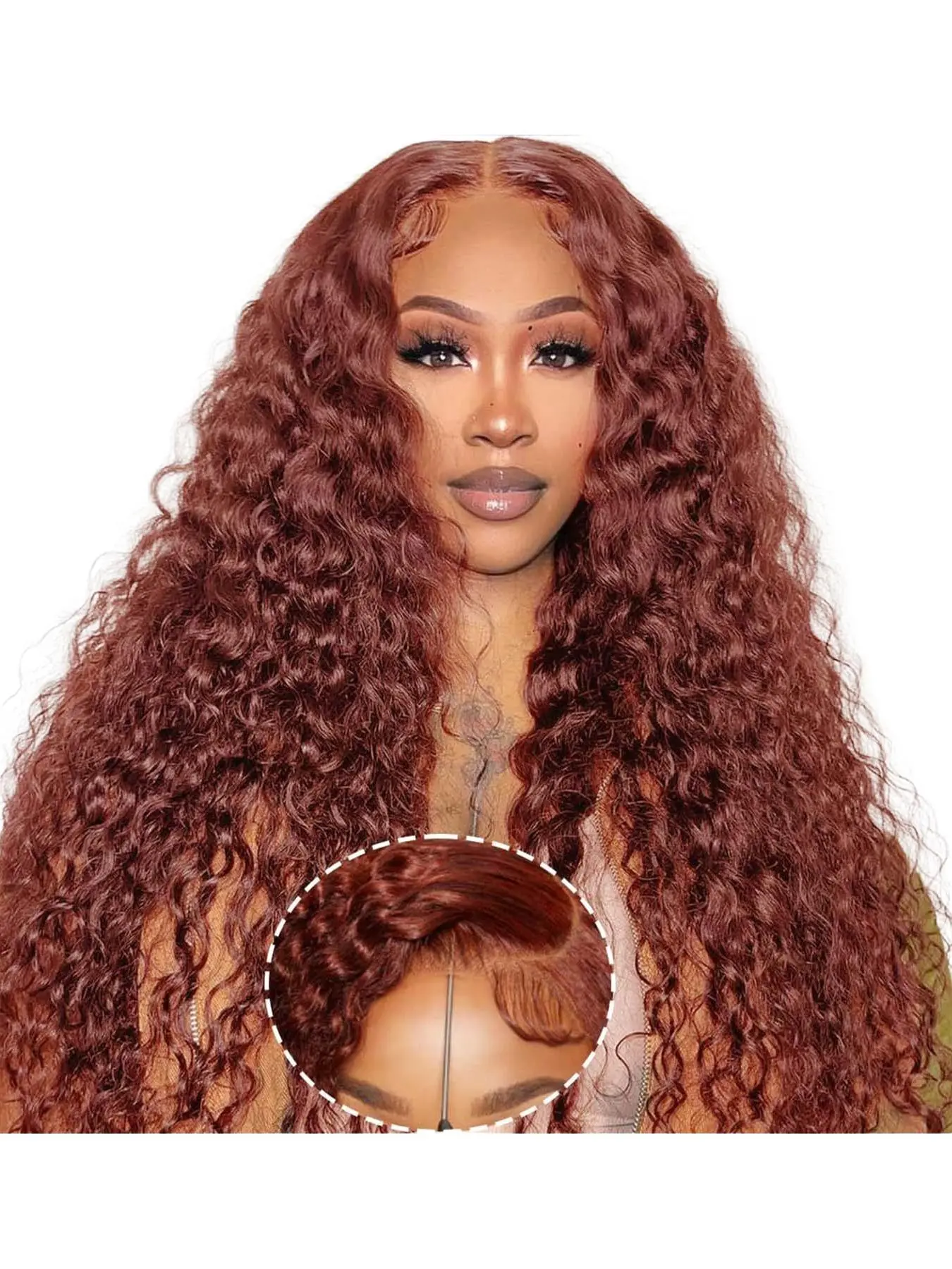 Reddish 33# Lace Front Wigs, Human Hair Wig, 5x5 Deep Curly Wave HD Lace Frontal Wigs, 180% Density, Pre-Plucked, 16-30 Inch, Daily & Festive Use, Glueless Frontal Wig