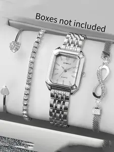 4-piece steel strap women's watch female student fashionable and simple square quartz Bracelet Watch Set