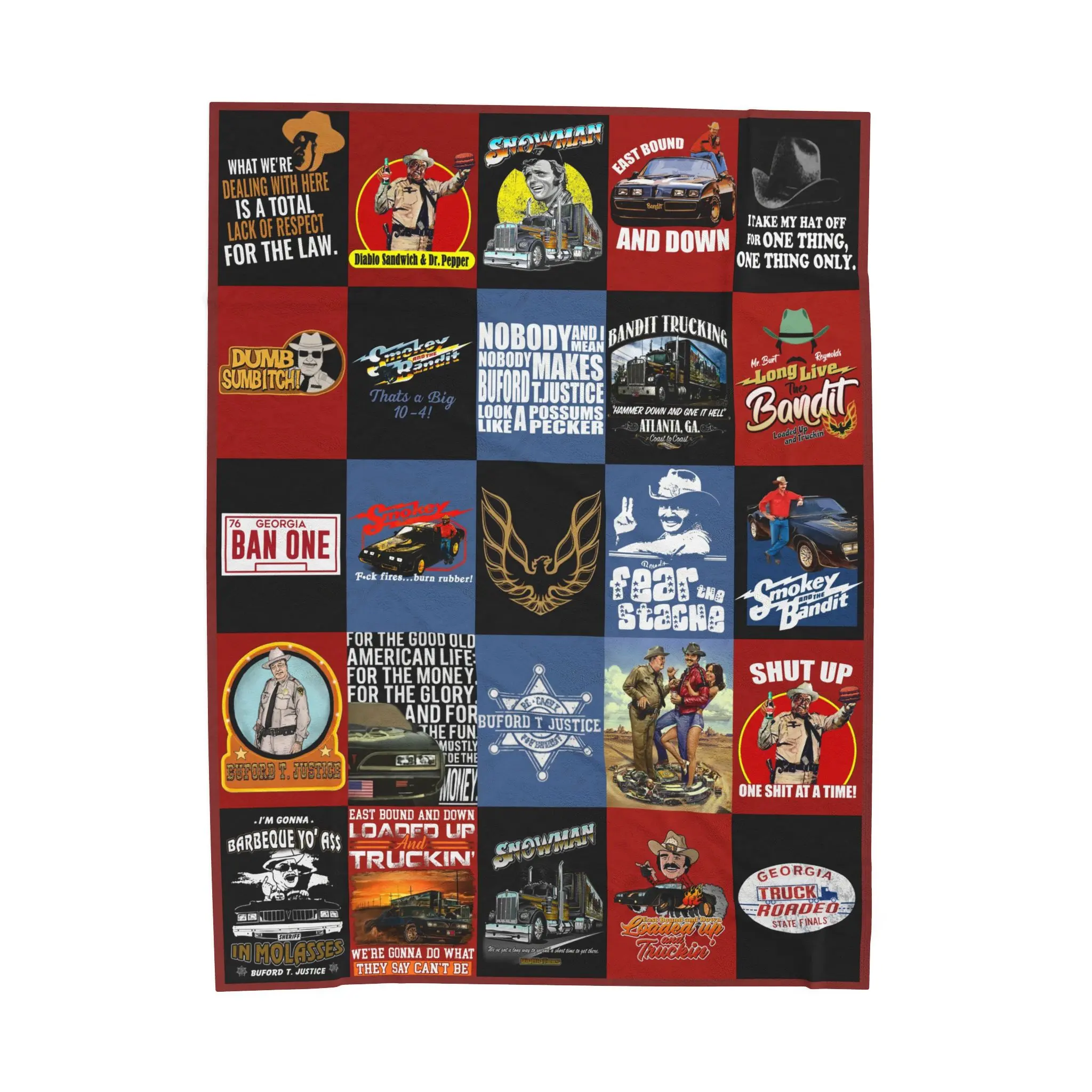 Smokey And The Bandit Movie Blanket, Vintage Trucking Quote Collage Throw Blanket, East Bound And Down Classic Car Chase Film Fleece Blanket, Retro 70s Movie Fan Gift