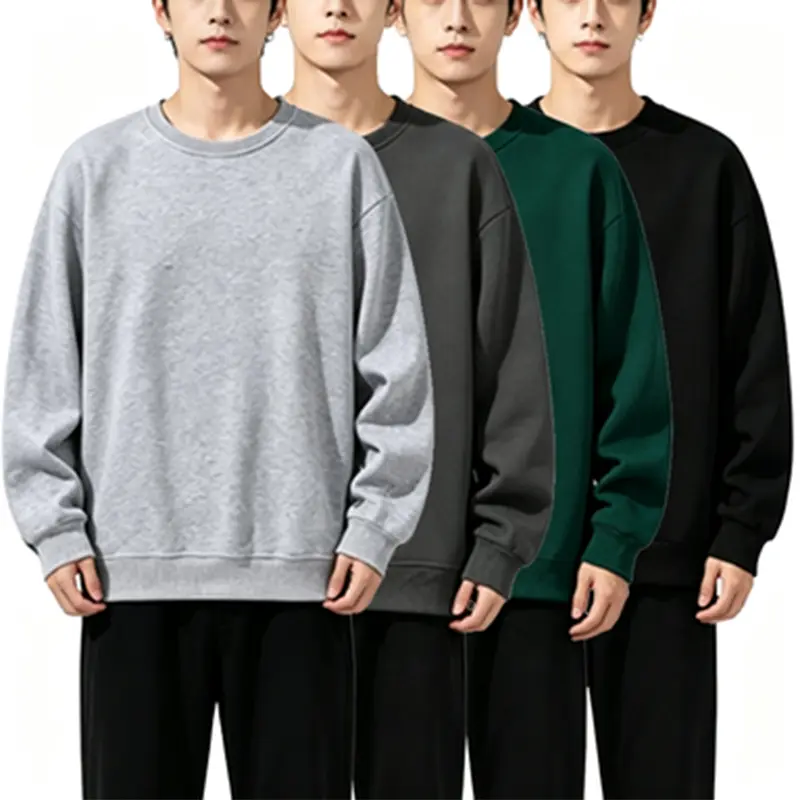 Men’s solid-color crewneck sweatshirt, loose casual long-sleeve pullover, soft basic men’s sweatshirt for everyday wear.