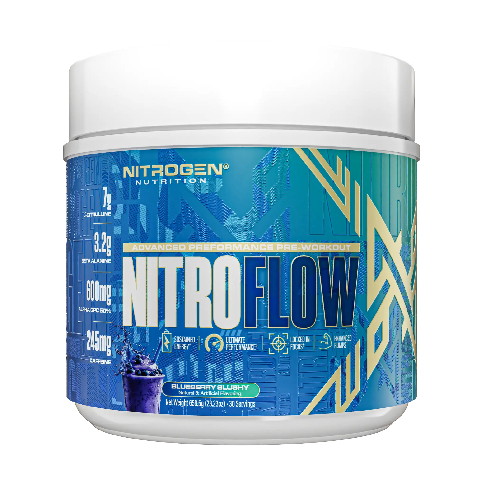 Nitrogen NitroFlow | Premium Pre Workout for Men & Women | 245mg Caffeine with Pump & Focus Support | Promotes Energy, Muscle Pumps, Endurance, Strength & Workout Performance | Daily Pre Workout Formula