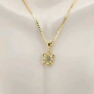 Gold Plated 14k Chain & Turtle Pendant - Wettable Non-Allergenic Jewelry for Skin Safety 20 Inch Chain Casual Wear