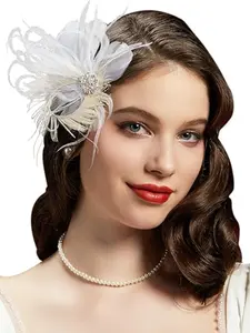 1pcs 1920s Flapper Feather Headband Rhinestone Vintage Feather Headpiece for Roaring 20s Gatsby Party Masquerade Women Costumes