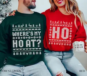 Where is my Ho's Couples Sweatshirt Funny Couples Ugly Christmas Sweater, Couples Matching Ugly Christmas Sweater, Funny Christmas Couples - LORA ATCHER