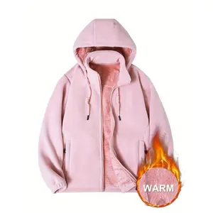 Women's Autumn and Winter Fleece-Lined Thickened Warm Hooded Casual Fashion Sports Outdoor Fleece Jacket Cardigan with Detachable Hood