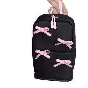Standing Makeup Bag Magnetic Bow Bag Cosmetic Travel Vertical Storage Organizer Brush Storage Large Portable Toiletry (1pcs)