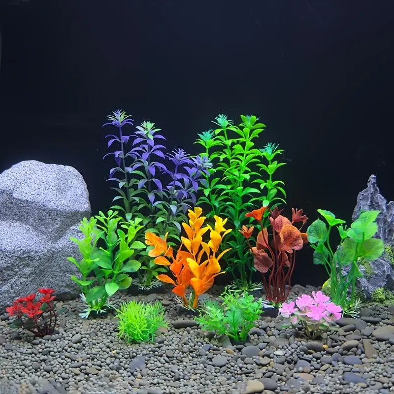 10pcs Artificial Aquarium Plants, Mix Size Fish Decorations For Tank, Fish Tank Decorations, Colorful Simulation Aquatic Plant Pack Water Grass with Base, Home Office Plastic Decor