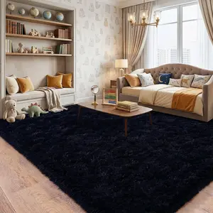 Rugs for Living Room,  Black Soft Fluffy Luxury Shag Area Rug, Upgrade Non-Slip, Anti-Fade, Soft-Touch, Shaggy Floor Carpet For Living Room, Bedroom, Home Decor, Room Decor,  Fluffy Rug, Floor Covering, And More