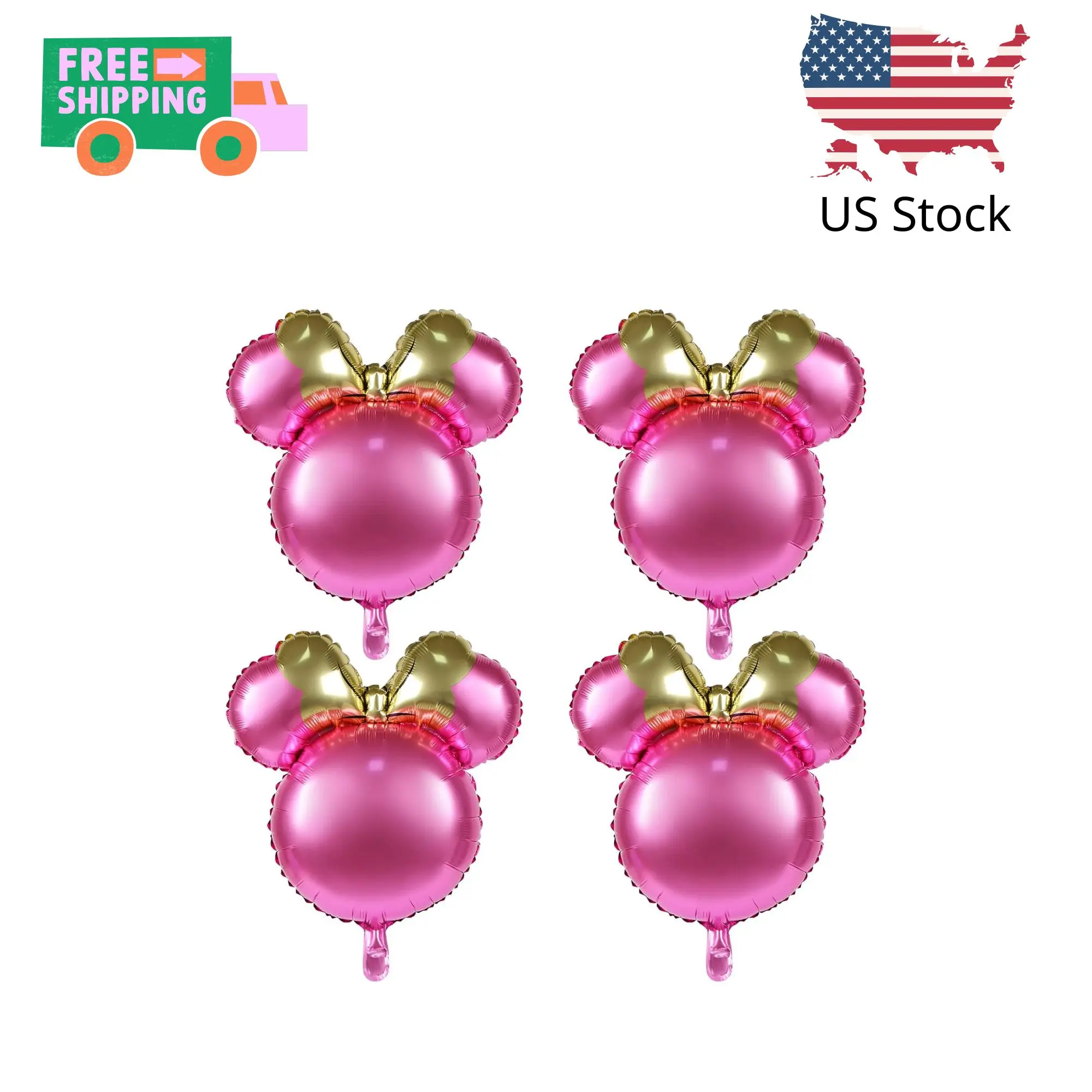 4 Pcs Mouse Head Foil Balloons, 24'' Mouse Mylar Balloon for Birthday Party Decorations (Pink)
