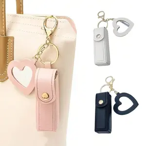 Heart-Shaped Mirror Lipstick Keychain Holder, Portable Pocket Makeup Stand, Travel Accessory, Gift for Family and Friends, Minimalist Design Keychain, Trendy Cute Keychain