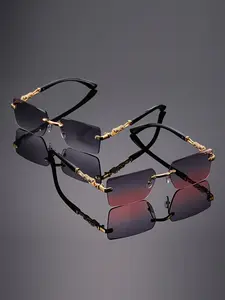 2 Pairs Couple Fashionable Casual Versatile Elegant Frameless Glasses, Unique Square Men Women Eyewear, Perfect for Photoshoots Music Festivals Gift