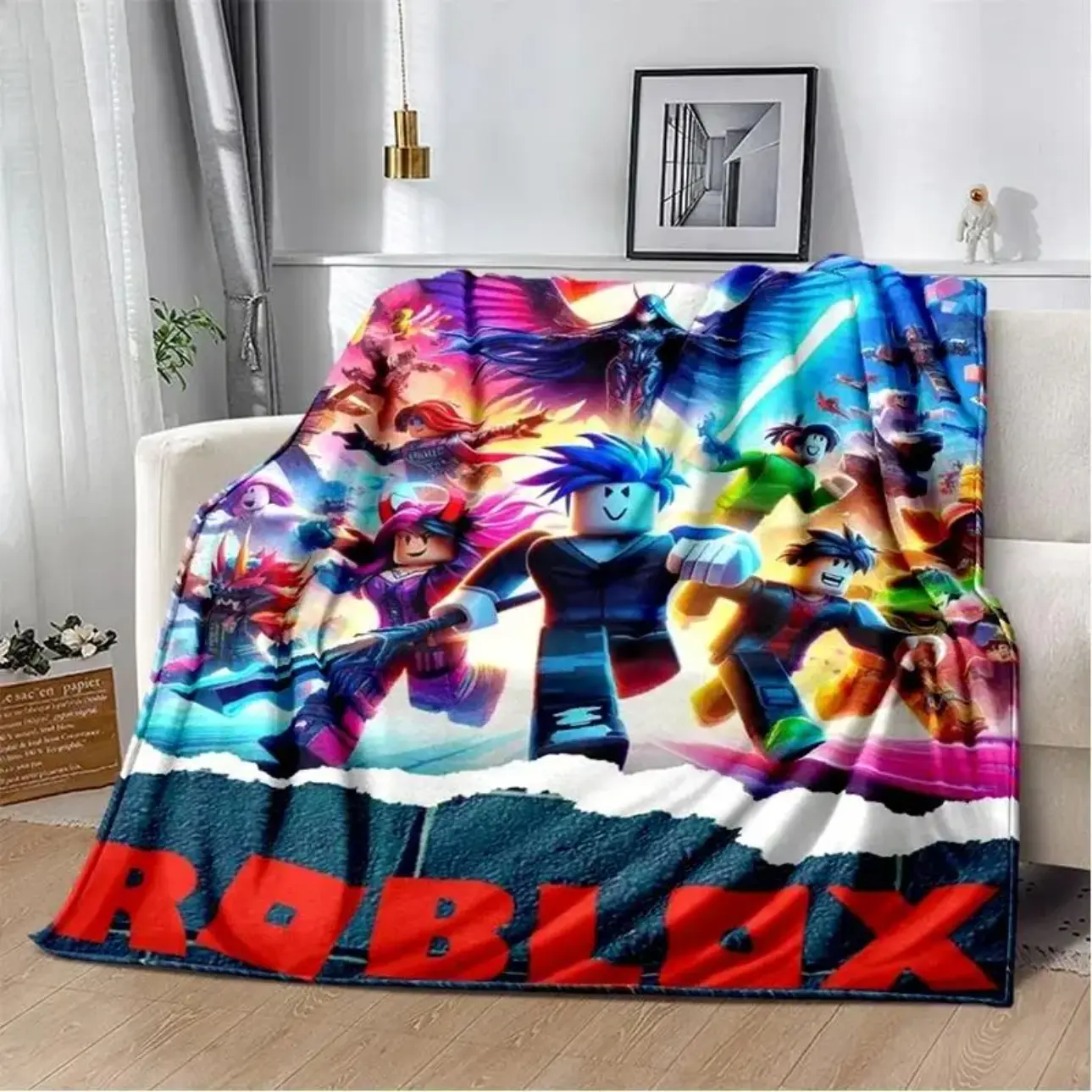 Roblox Action Game Throw Blanket, Gaming Avatar Battle Adventure Soft Cozy Plush Bed Blanket, Lightweight Warm Blankets for Kids Bedroom Decor, Couch Sofa Living Room, Birthday Gifts for Boys Girls and Gamers