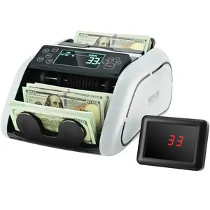 VEVOR Money Counter Machine, Bill Counter with UV, MG, IR and DD Counterfeit Detection, USD & EUR Cash Counting Machine with Large LCD & External for Small Business