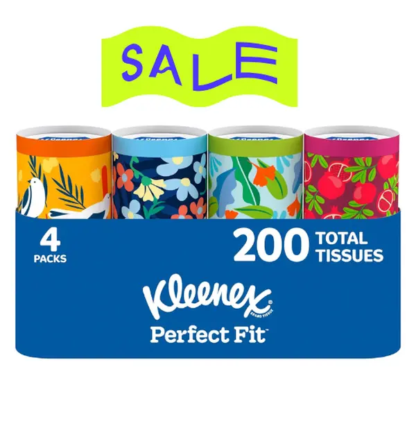 Kleenex Perfect Fit Facial Tissues & Napkins, 4 Canisters, 50 Tissues per Canister, Napkin