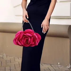 LAKSMI Mini Women Rose Clutch Bags Evening Handbag with Detachable Chain for Wedding Party rhinestone decor pretty  purse party prom