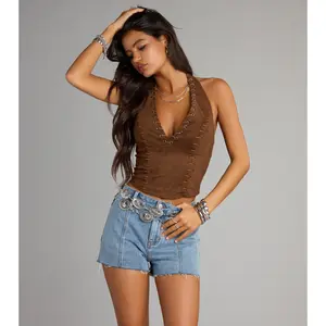 Desert Muse Suede Lace Up Halter Top