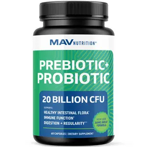 MAV Nutrition Prebiotic & Probiotic Capsules for Women & Men 20 Billion CFU Gut Health Bloating Relief 60 Capsules Non-GMO Vegetarian Gluten-Free