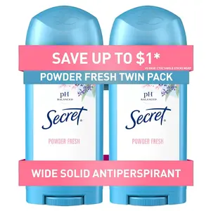 Secret Antiperspirant and Deodorant for Women, 24hr Sweat & Odor Protection, PH Balanced Protection, Gentle on Skin, Wide Solid, Powder Fresh Scent, 2.7 oz (Pack of 2)