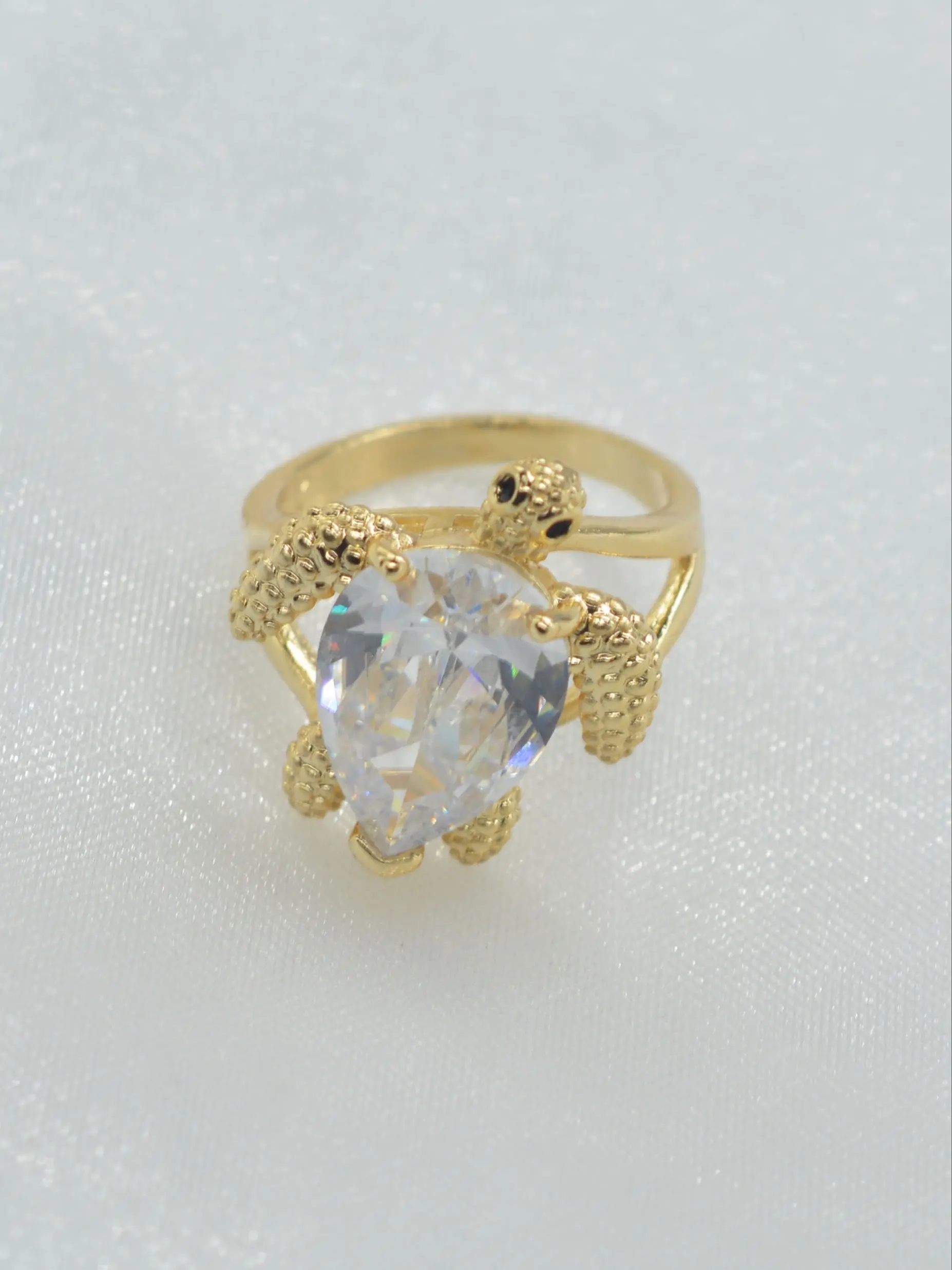 14k Gold Plated Turtle Ring with Large Zircon, Unisex Lucky Band, Daily Wear, Vacation, Gift Jewelry, Exquisite Trendy Ring, Perfect for Holidays, Fashion Ring, Beautiful Rings, Unique Rings
