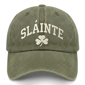 Patrick’s Day Sláinte Embroidered Washed Dad Hat, Vintage Distressed Irish Health Toast Cap, Adjustable Lucky St Paddy’s Day Wash Baseball Hat For Men Women