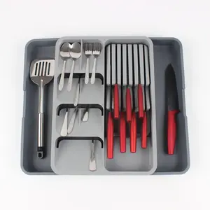 ANSQU Expandable Drawer Organizer for Kitchen - Adjustable Size with Space Dividers for Knives Forks Spoons & Utensil Storage - Smooth Surface for Easy Cleaning & Hygiene