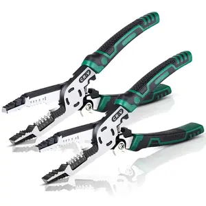 2Pcs 10-in-1 CR-V Multifunctional Plier with Wire Stripper Crimper Side Cutter for Electric Cable Spring Loaded Industrial Grade Quality Non-Slip Insulated Handle Cutting