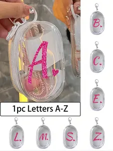 Portable mini transparent zippered storage bag, compact and multifunctional storage bag, transparent travel accessory, suitable for storing small items, rose red heart-shaped letter A to Z pattern, Portable Organizer
