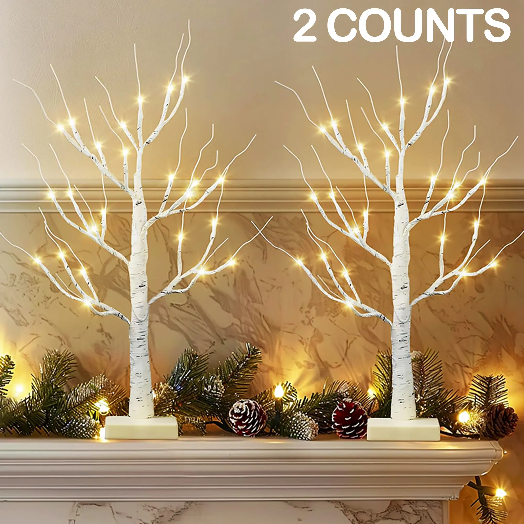 60cm 24led Tree Light Decorative Artificial Tree Warm Fairy Lights Branches, Led String Lights, Battery and USB Powered with Timer, Home Indoor Holiday Decoration Lights, Christmas Decoration, Room Decoration Ornaments