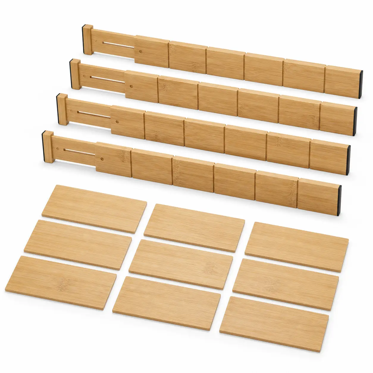 1Pc Bamboo Expandable Furniture Storage Divider, 17-25inch Expandable Kitchen Organizer With 4 Dividers, 9 Inserts, Desk Organizer For Kitchen Organization, Office Organization And Kitchen Cabinet Organizer