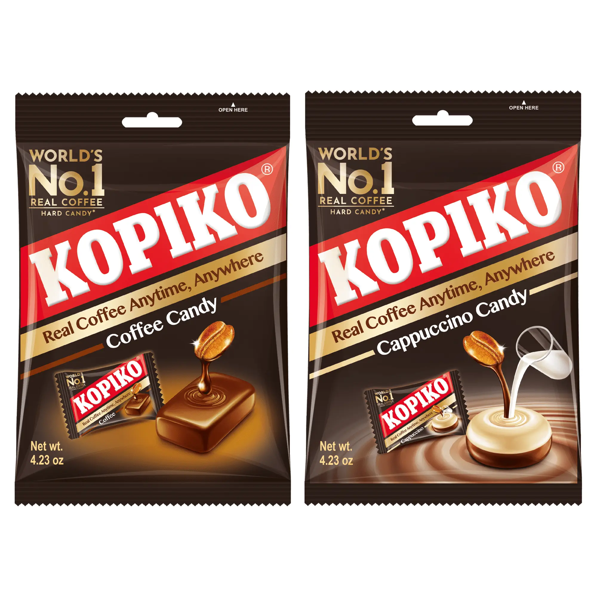 Kopiko Coffee & Cappuccino Hard Candies, 4.23oz Travel Snacks, Made with Real Extract, Bold Creamy Sweet Treat
