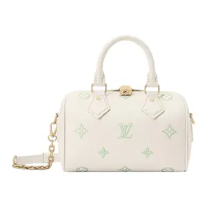 Louis Vuitton Speedy Bandoulière 20 Monogram Canvas Leather Shoulder Bag for Women, White and Green