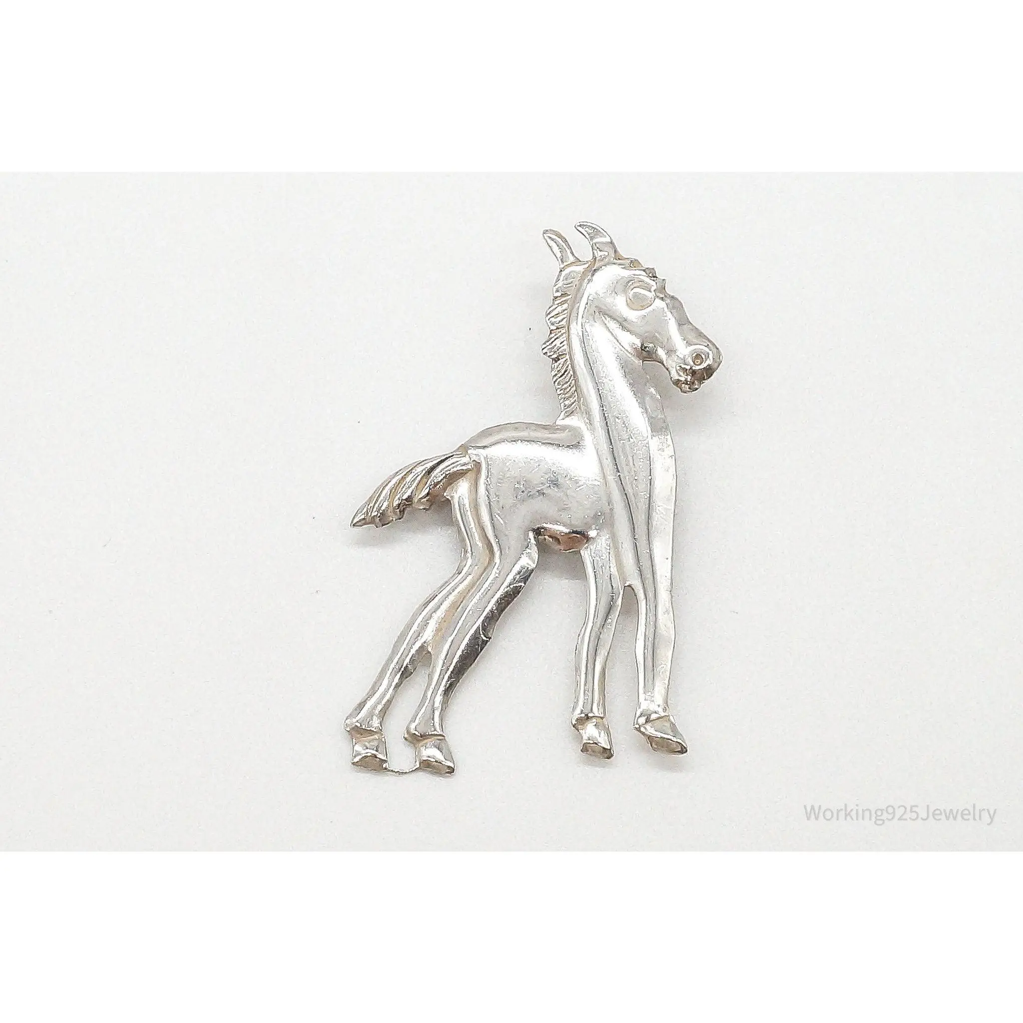 Large Antique Horse Sterling Silver Brooch Pin