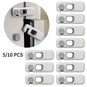 [ 5/10 Pcs ]  Security Refrigerator Locks, Grey Adhesive Self‑Adhesive Latches, Pinch‑Resistant Lock for Refrigerators, Cabinets, Drawers, Wardrobes & Freezers – Home Child Safety Essential, Baby Proofing Supplies