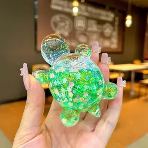 Glitter Sugar Turtle Sensory Squeeze Toy | Crystal Star Sequins Cool Summer Fidget Toy, Kawaii Stress Relief Water Bead Squishy for Kids & Adults