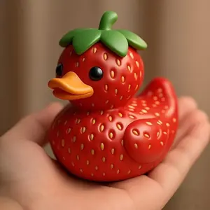 Halloween Resin Figurine Smooth Lightweight Strawberry Duck Statue, Resin Animal Sculptures, Cute Animal Design, Unique Decorative Ornament, Fruit Series Collectible Gift, Perfect for Home & Office Decoration, Sculpture Desk Decor