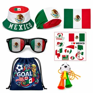 [Ambiente de estadio local de México] - Artículos y accesorios para aficionados al fútbol mexicano: artículos con los colores verde, blanco y rojo de la bandera de México para días de partido y torneos internacionales.