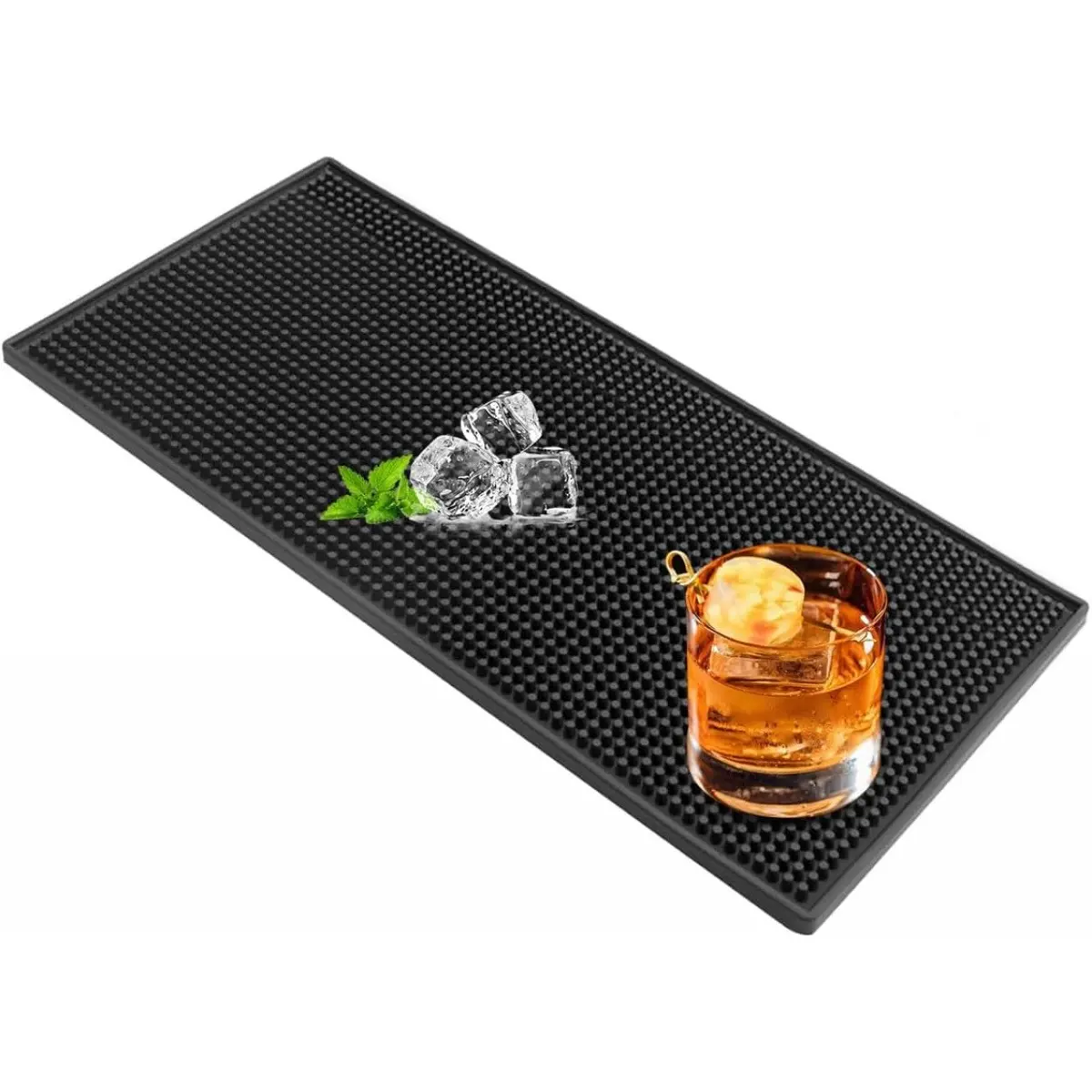 Bar Mat, 12" x 6" PVC Black Drinks Mat Square Service Coasters for Coffee, Home, Bars, Restaurants and Counter Top（30x15 cm）