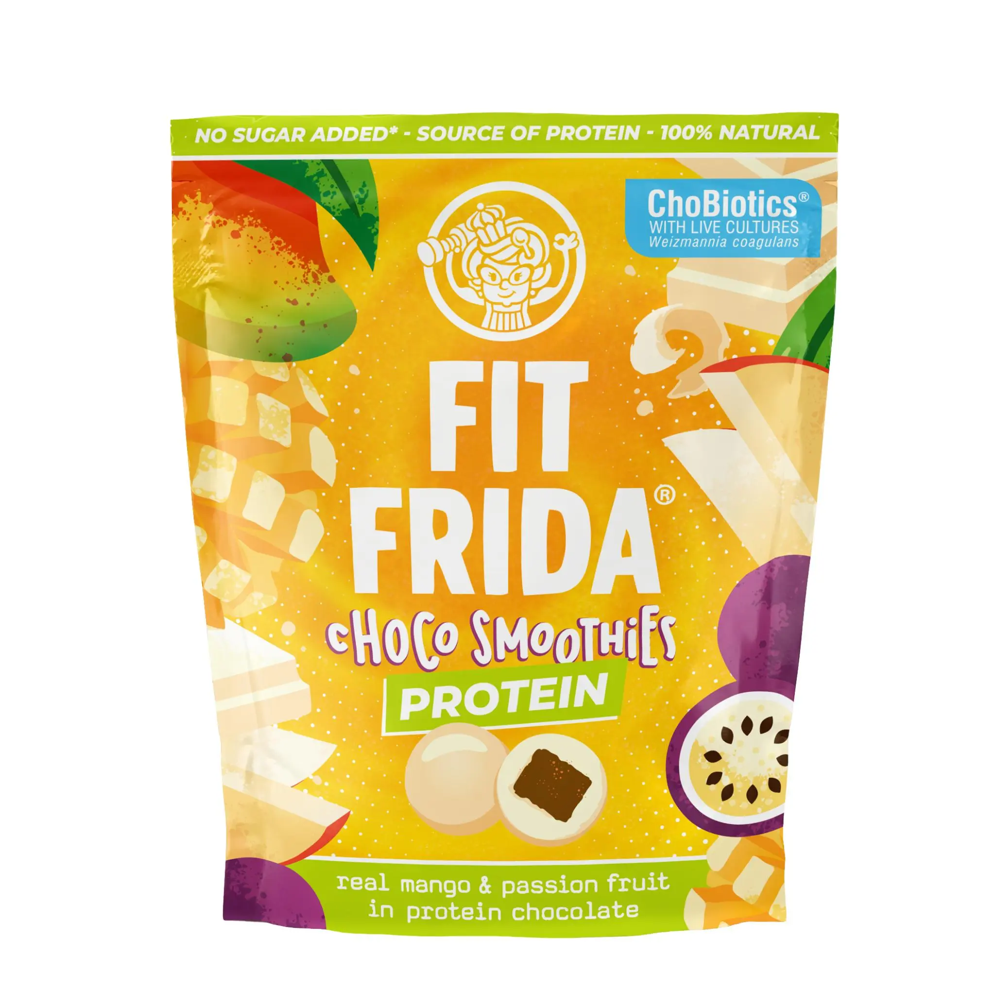 FIT FRIDA Choco Smoothies Protein Real Mango & Passionfruit No Added Sugar 19% Protein Natural Ingredients and ChoBiotics