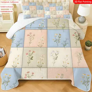 3 pcs, Floral Bedding Sets, 2D Flat Print Floral Pattern Boho Style Bedspread Set, Soft and Comfortable, Multiple Sizes Available, Suitable for Gifting and Daily Use, Patchwork Bedspreads Set