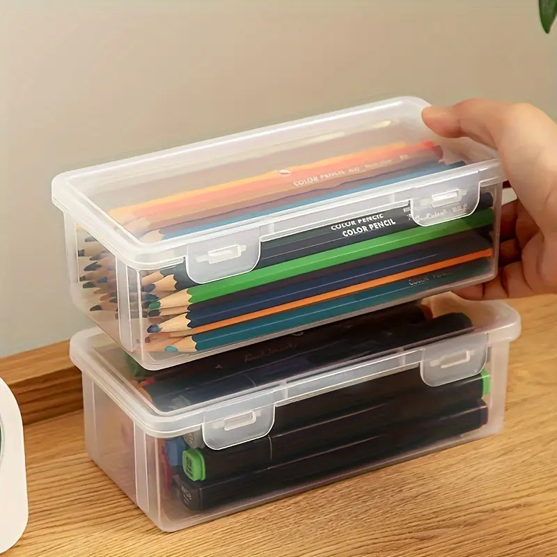 4pcs Stationery Storage Boxes - Large-Capacity Transparent Containers for Art Supplies, Art Materials, Pencils, Colored Pencils, Kids' Crayons, Sketching Pens, Office School Supplies & (Dual-Purpose as Pen Cases)