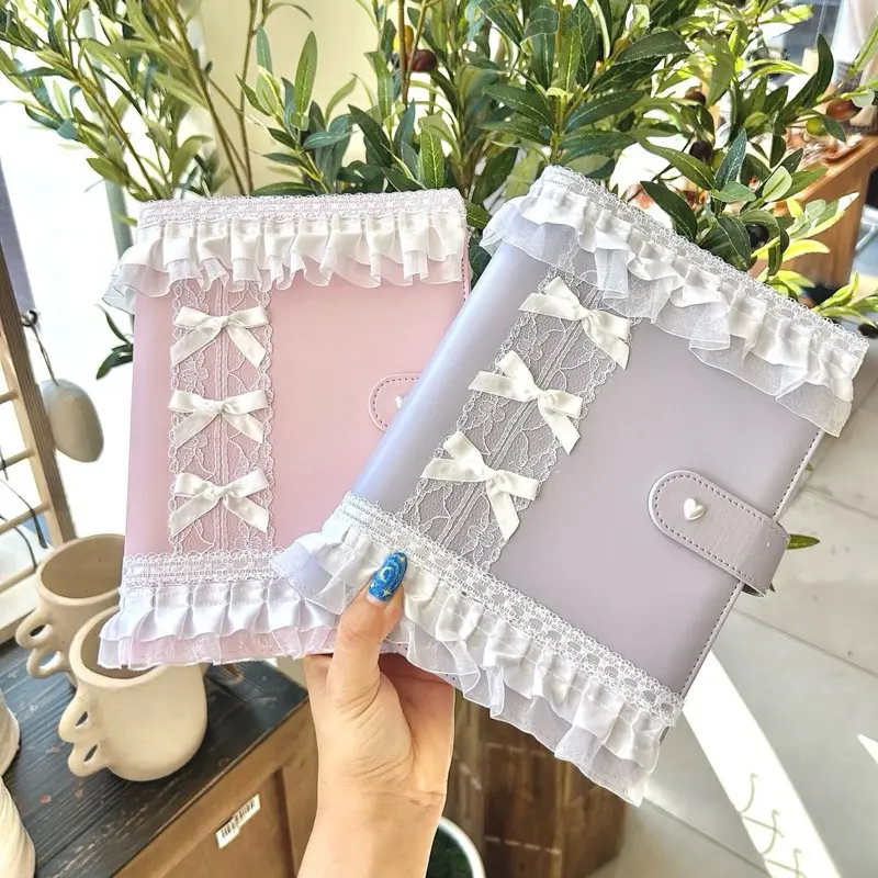 A5 Handmade Decorated Leather BinderJournals - Journaling, Notebook, Coquette, Scrapbook, Pink, Purple, Bow, Gift Ideas, Valentine’s Day