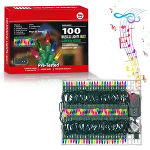 LAMPHOME Musical Christmas Lights,100 Lights 23.7ft Plays 25 Classical Holiday Songs,UL Certified Mini Bulb String Lights for Outdoor Christmas Tree Garden Party Patio Garland Decor (Multicolor)
